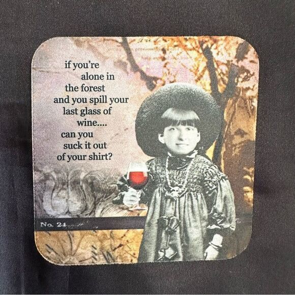 Vintage Style Funny Wine Coasters set of two - Picture 2 of 5